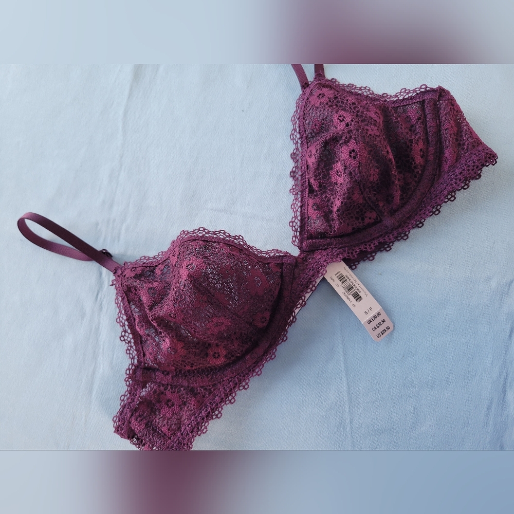 Victoria's Secret Plum Maroon Floral Lace Bralette Small